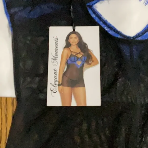 Sexy lingerie blue lace & sheer black negligee/chemise underwire bra - Picture 7 of 7